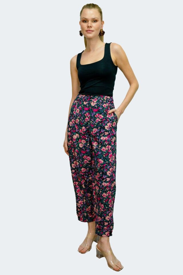 Haru Bel Lastikli Çiçekli Pantolon