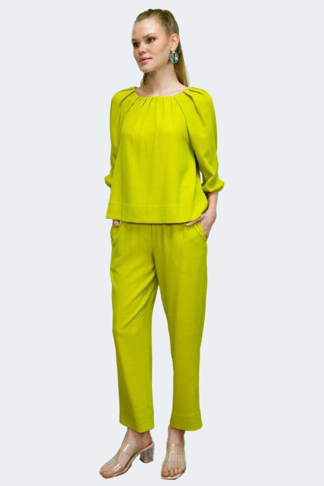 Midori Fıstık Yeşili Lastikli Pantolon